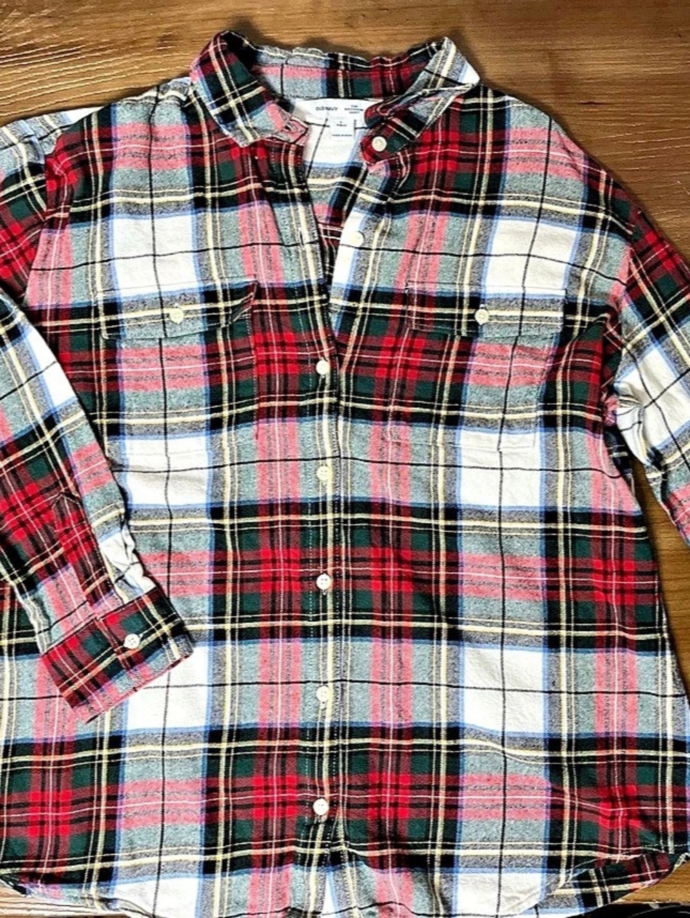 Old Navy The Boyfriend Shirt Plaid Button Down Red & White Large